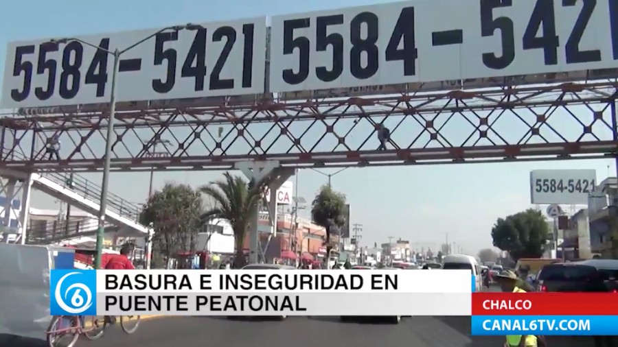 Basura e inseguridad en el puente peatonal ubicado en el centro de Chalco