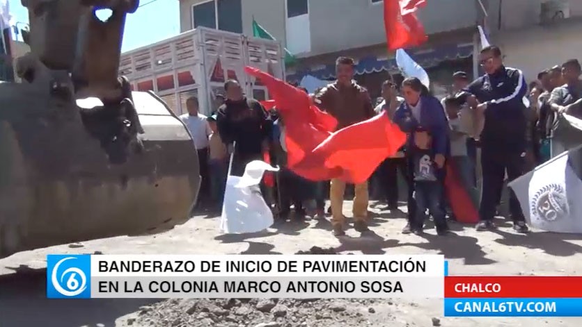 Banderazo de inicio en la pavimentación de la avenida Marco Antonio Sosa en Chalco