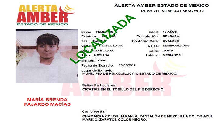 INFORMAN QUE JOVEN DESAPARECIDA EN EL EDOMEX YA FUE LOCALIZADA