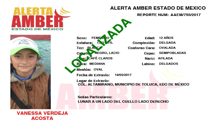 LA FGJEM INFORMA LA LOCALIZACIÓN DE UNA MENOR DESAPRECIDA EN EL EDOMEX