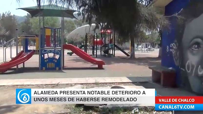 Alameda de Valle de Chalco presenta notable deterioro a unos meses de haberse remodelado