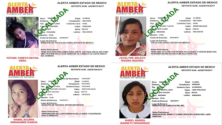 LOCALIZAN A CUATRO MENORES DESAPARECIDAS EN EL EDOMEX