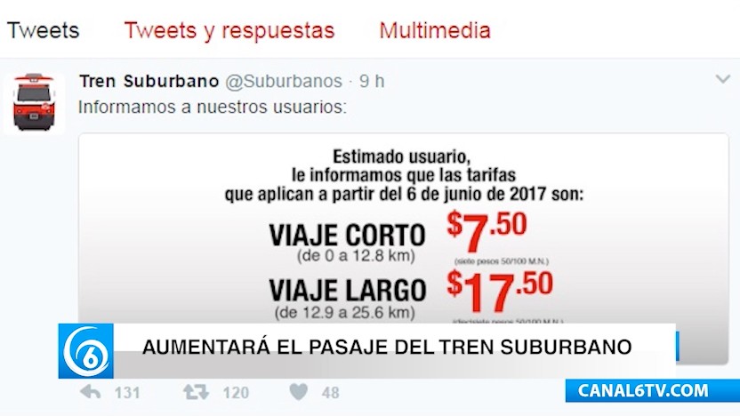 Incrementa la tarifa del tren suburbano en la Zona Metropolitana del Valle de México