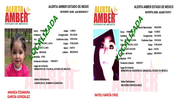 INFORMAN LOCALIZACIÓN DE DOS MENORES REPORTADAS COMO DESAPARECIDAS EN EL EDOMEX