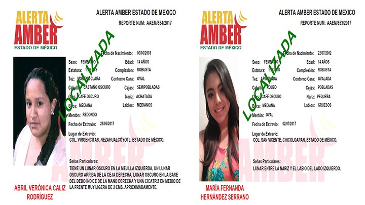 DOS ADOLESCENTES DESPARECIDAS EN EL EDOMEX FUERON LOCALIZADAS