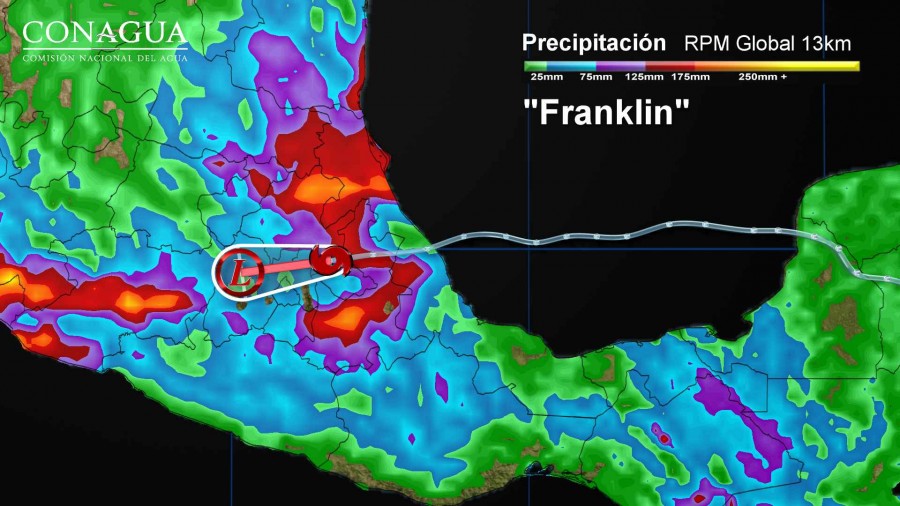 Franklin se debilite a Depresión Tropical sobre el centro del país