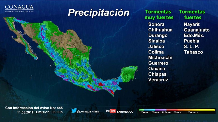 PREVÉN LLUVIAS EN LA MAYOR PARTE DEL PAÍS