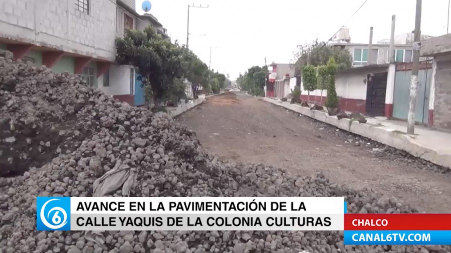 Avance en la pavimentación de la calle Yaquis de la colonia Culturas de México en Chalco