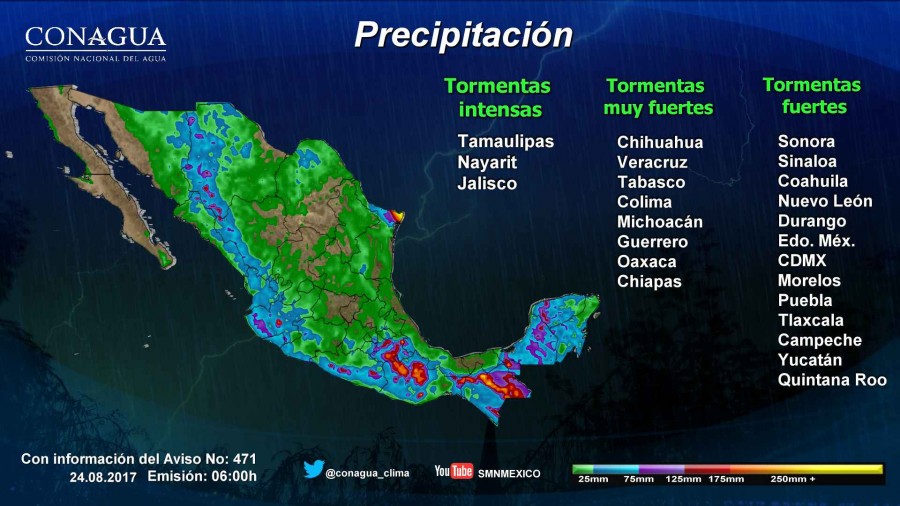 PREVÉN LLUVIAS EN LA MAYOR PARTE DEL PAÍS PARA ESTE JUEVES