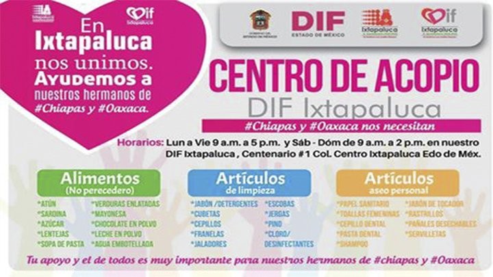 DIF municipal instala centro de acopio para ayudar a afectados por sismo