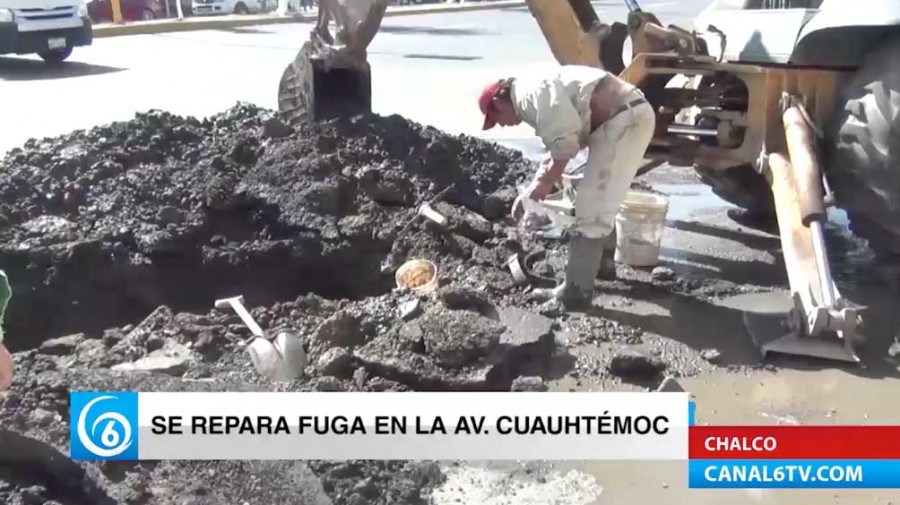 Después de más de quince días reparan fuga de agua en avenida Cuauhtémoc, Chalco