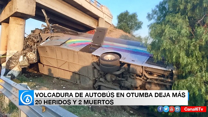 Volcadura de autobús en Otumba deja a 2 personas sin vida