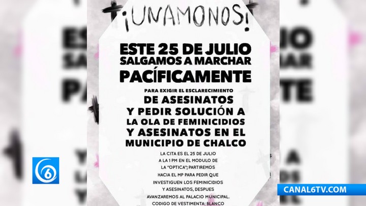 Vecinos de Chalco convocan a una marcha pacífica contra feminicidios