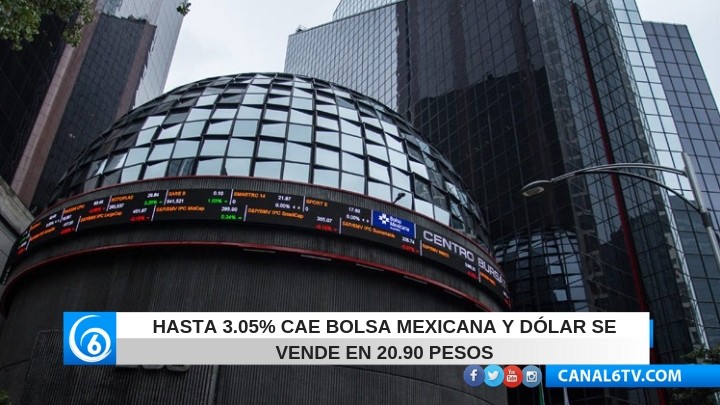 Bolsa mexica cae hasta 3.05% y dólar se vende en 20.90 pesos