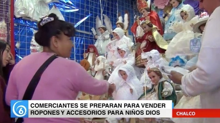 Para este 2 de febrero los comerciantes del municipio de chalco se preparan para vender rompones y accesorios para los Niños Dios