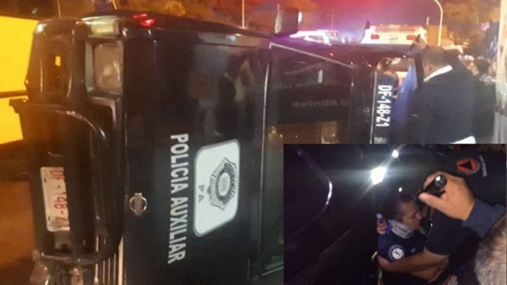 En la alcaldía Venustiano Carranza se volcó una unidad de la SSC; dejando cinco policías heridas