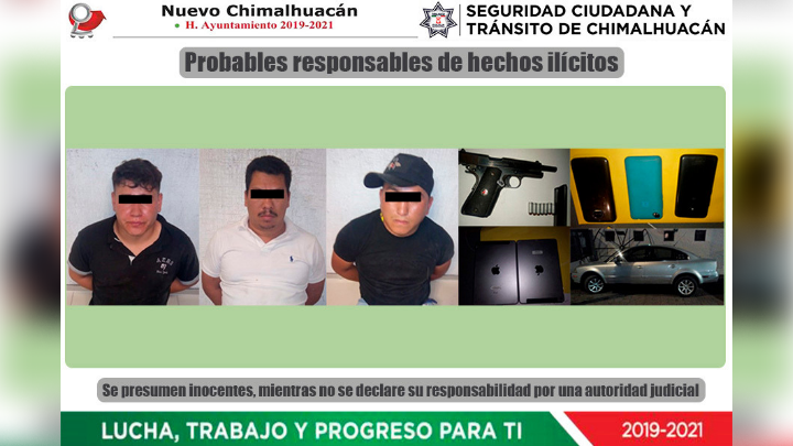 Detienen a tres sujetos por robo con violencia en Chimalhuacán