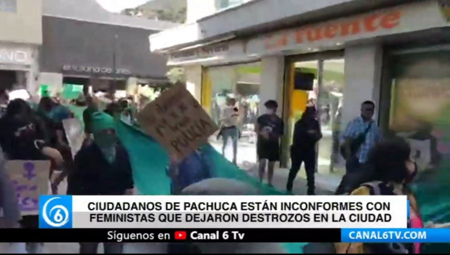 Ciudadanos de Pachuca están inconformes con feministas que dejaron destrozos en la ciudad