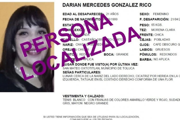 En Saltillo localizan a joven de 21 años desaparecida en Toluca