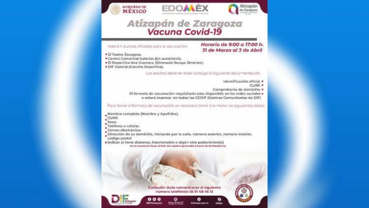 Mañana arranca vacunación contra covid-19 en Atizapán