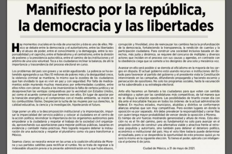 Políticos e intelectuales piden no votar por Morena y evitar la tiranía