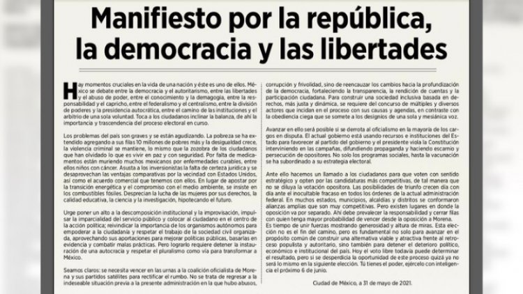 Políticos e intelectuales piden no votar por Morena y evitar la tiranía