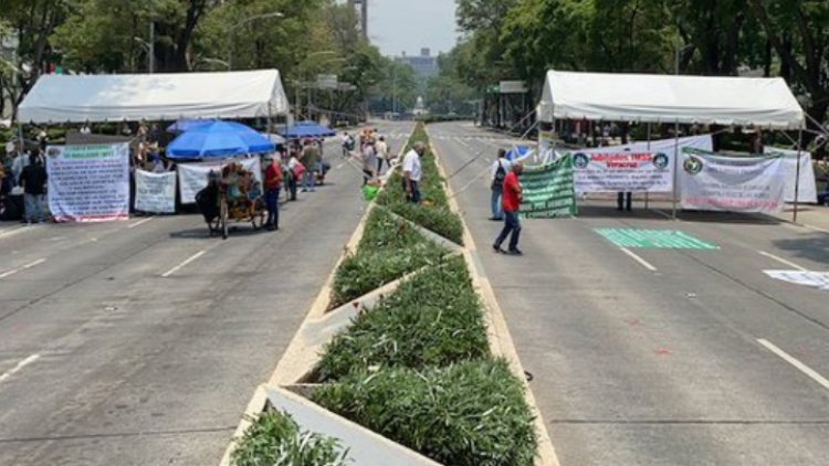 Jubilados del IMSS mantienen plantón sobre Paseo de la Reforma
