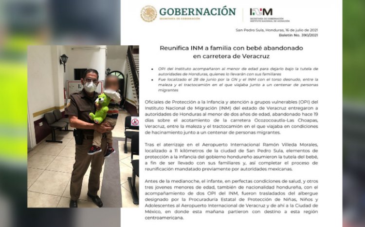 Bebé abandonado en carretera de Veracruz vuelve a Honduras