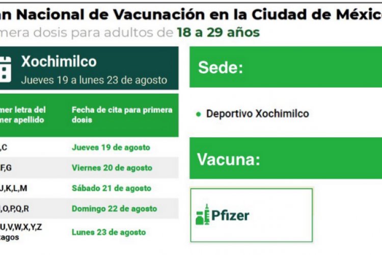 Próximo jueves arranca vacunación de mayores de 18 años en Xochimilco