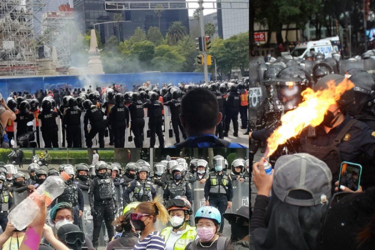 Con martillos y tubos de metal agreden a policías en manifestación feminista