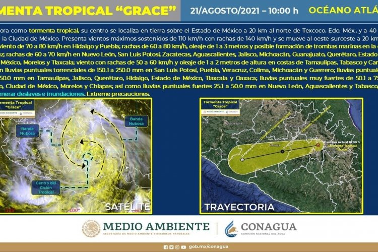 Grace se degrada a tormenta tropical; las lluvias seguirán en centro de México