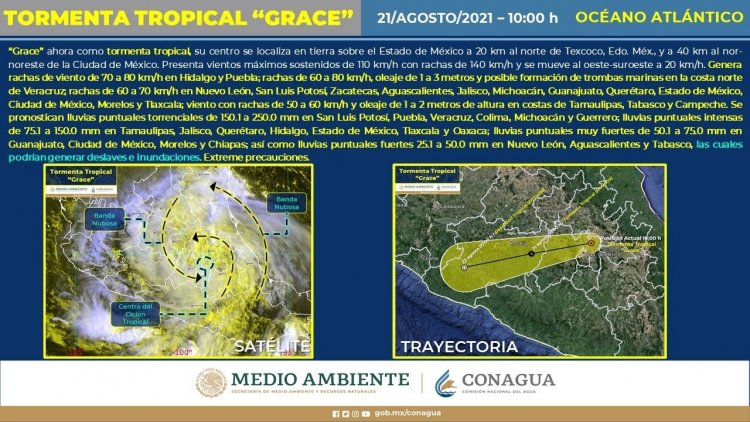 Grace se degrada a tormenta tropical; las lluvias seguirán en centro de México
