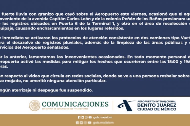 Desazolvan AICM tras inundación en Terminal 1