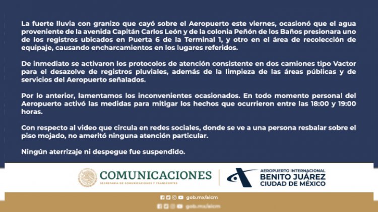 Desazolvan AICM tras inundación en Terminal 1