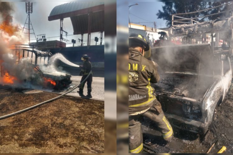 Se incendia camioneta en la Calzada Ignacio Zaragoza