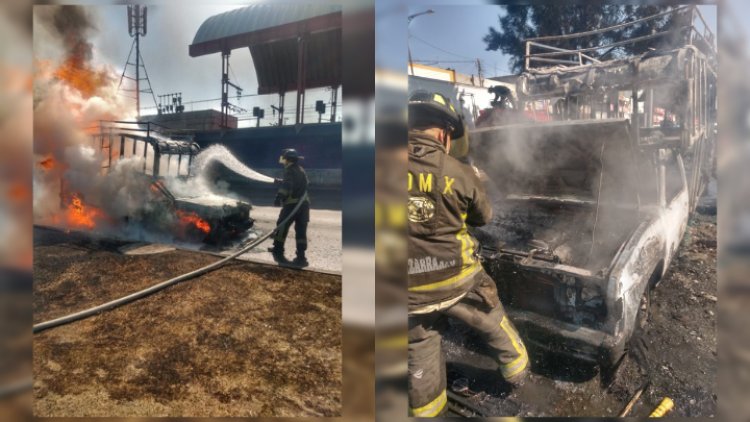 Se incendia camioneta en la Calzada Ignacio Zaragoza