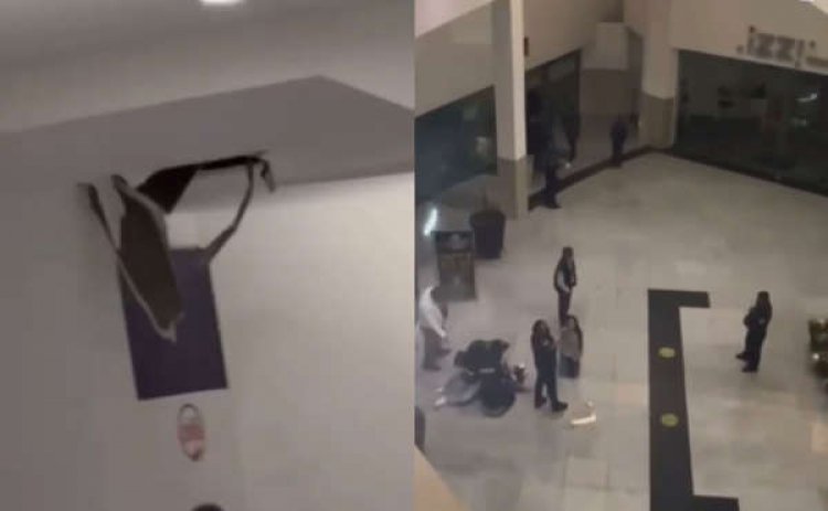 Mujer cae del tercer piso de plaza comercial en Pachuca