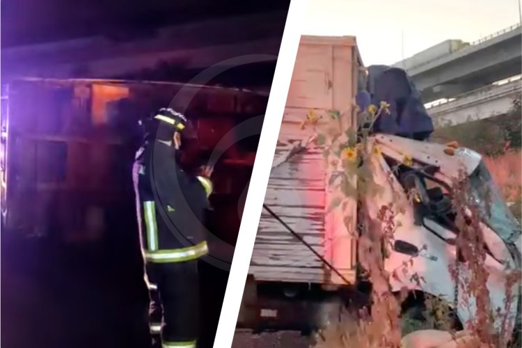 ¡De milagro! Tripulantes de camión sobreviven a volcadura en la México-Puebla