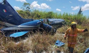Se despista avioneta proveniente de Chiapas en El Lencero, dos heridos