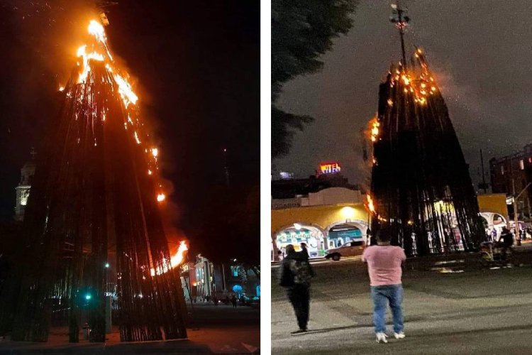 Se incendió árbol de navidad en Tlalnepantla, en el EDOMEX