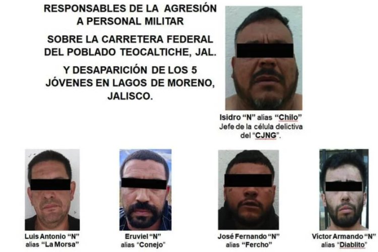 Capturan a célula del CJNG ligados a desaparición de jóvenes en Lagos de Moreno, Jalisco