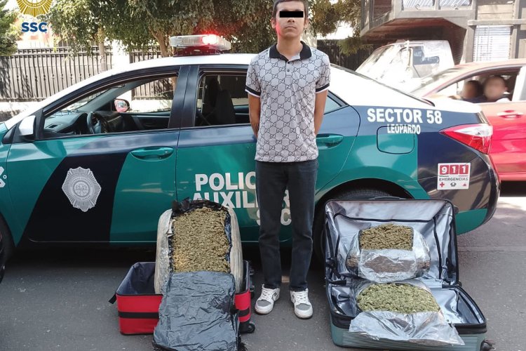 Detienen a sujeto que pretendía viajar con 20 kilos de marihuana en la CDMX