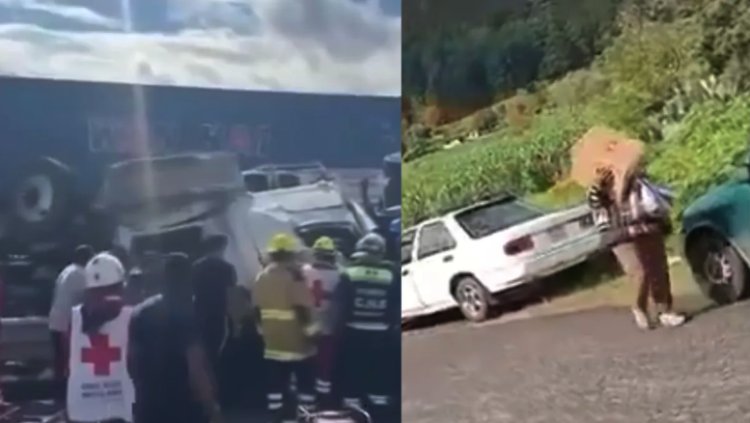 Saquean mercancía de tráiler volcado en la autopista Arco Norte