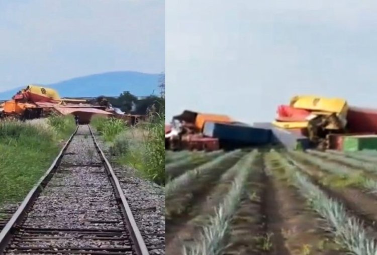 Se descarrila tren en La Barca, Jalisco; salen proyectados contenedores