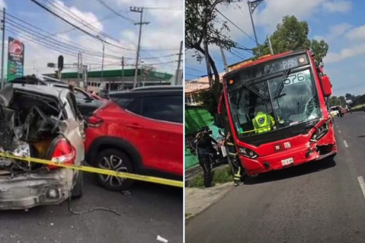 Metrobús se queda sin frenos e impacta contra 11 vehículos; se dirigía al Metro Pantitlán