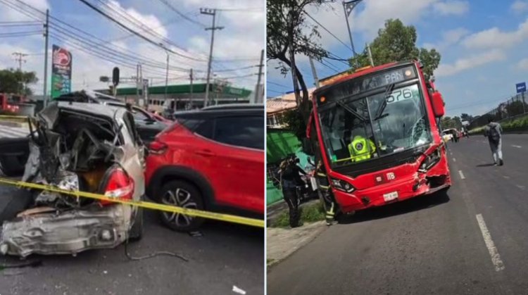 Metrobús se queda sin frenos e impacta contra 11 vehículos; se dirigía al Metro Pantitlán