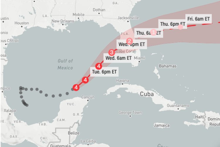 Huracán Milton continúa su avance por la península de Yucatán hacía los EEUU