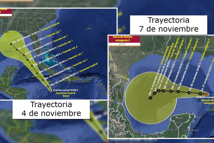 Huracán Rafael cambia de trayectoria y se dirige a tierras mexicanas