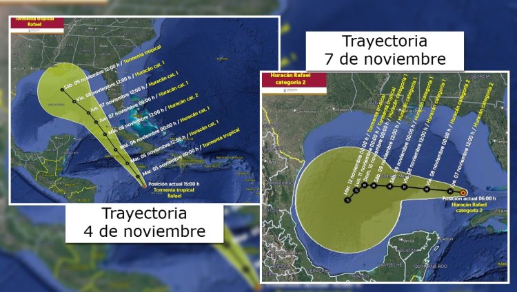 Huracán Rafael cambia de trayectoria y se dirige a tierras mexicanas