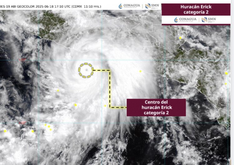 Se intensifica Erick a huracán categoría 2